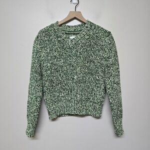 Maison Margiela Womens Ribbed Green Speckled Wool Blend Knit V Neck Sweater Sz S
